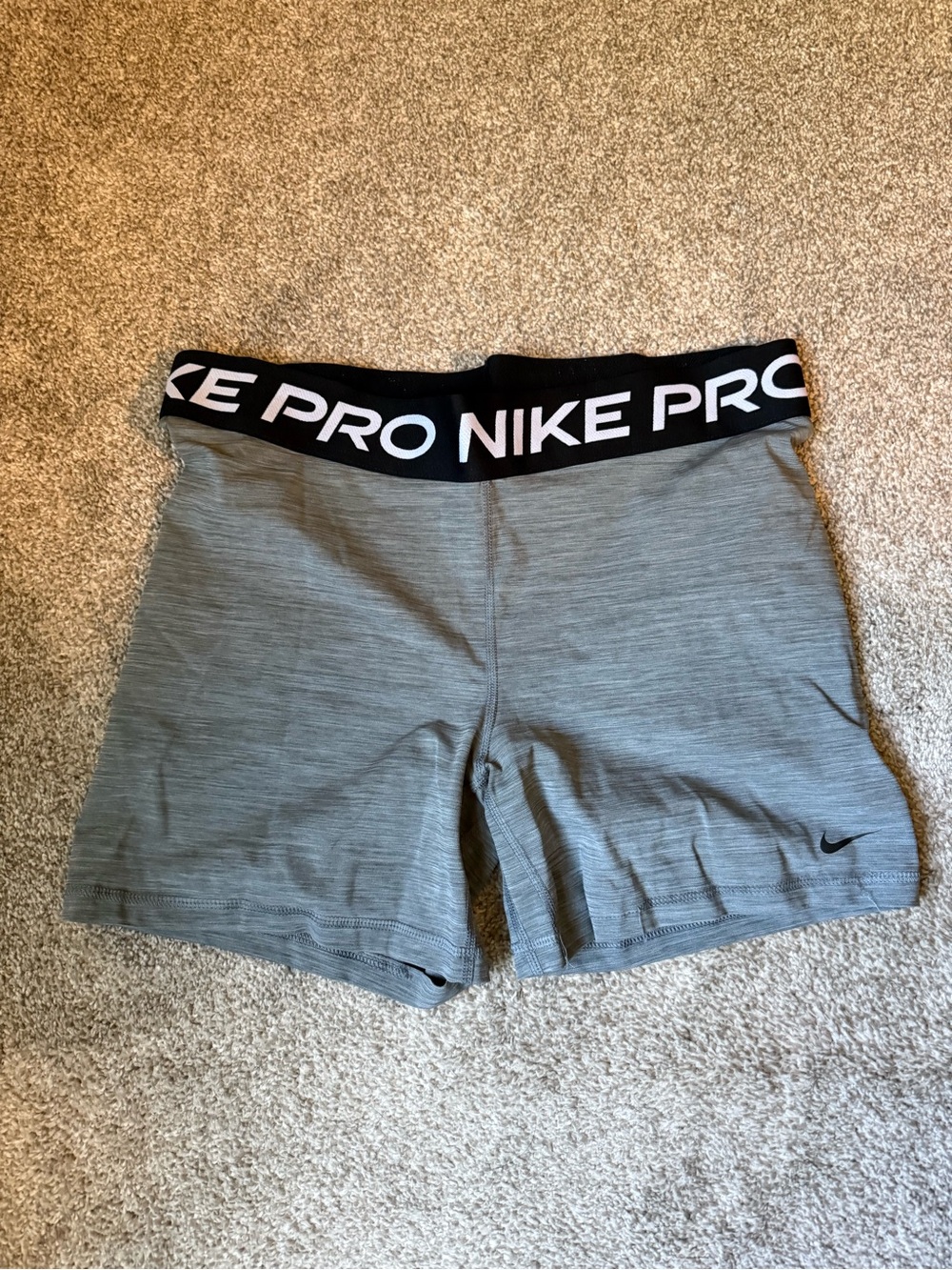 Nike Pro Women's Light Gray Athletic Shorts with Black Waistband